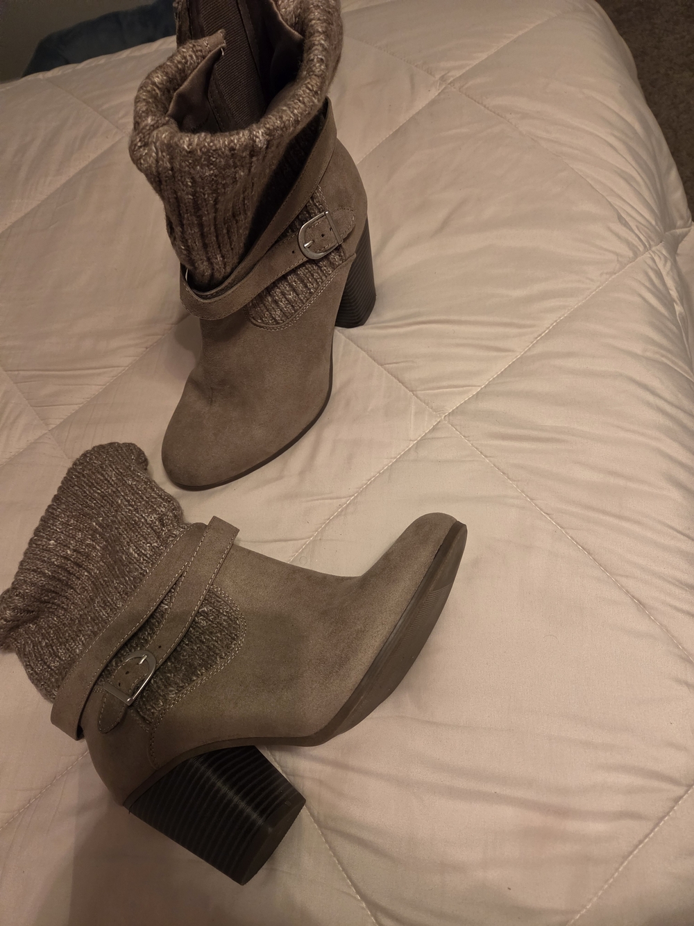 torrid Taupe Knit Cuff Block Heel Ankle Boots